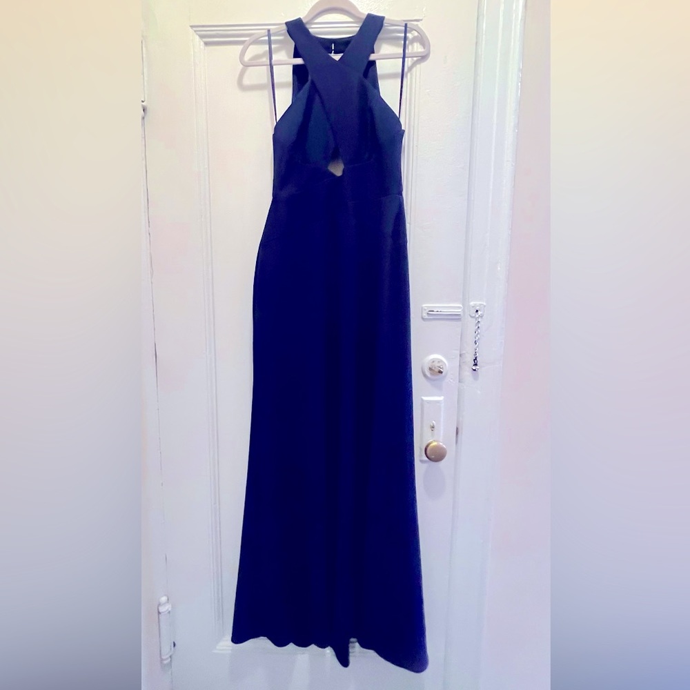 BCBGMaxAzria Salome Navy Blue Halter Gown Dress